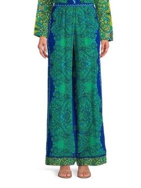 Johnny Was Blue & Green Wide-Leg Printed Pants